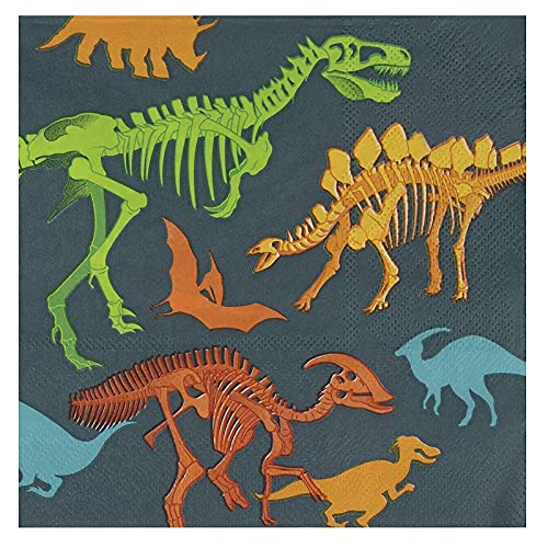 מפיות דינו-100-מארז שלד מאובנים של דינוזאור מפיות נייר חד פעמיות, ציוד למסיבות דינוזאורים ליום הולדת