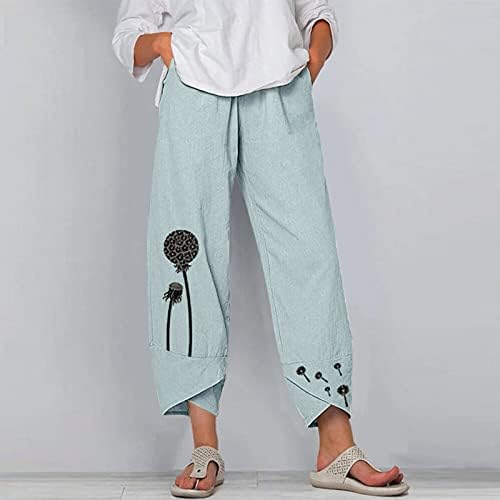 מכנסי פשתן כותנה לנשים לנשים מכנסי קפרי קיץ מזדמנים עם כיסים רופפים מכנסי חוף נוחיים בוהו