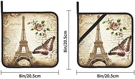 וינטג 'פריז איפל מגדל פרפר 2 מחזיקי סיר אריזה למחזיקי סיר עמידים למטבח מחזיקי סיר חמים מחזיקי