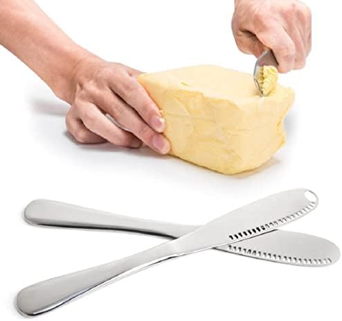 סכין מפיץ חמאת נירוסטה עם ידית, 3 בסכין מסלסל 1, מפיץ סכין חמאה וסללר עם חורים וסכין גבינה קצה משוננת לרוטל