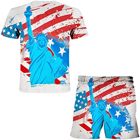 חולצות גברים קיץ דגל 3D דגל דפוס מזדמן הדפסת קיץ אמריקאי סט עצמאות גברים גברים גברים חליפה לשלושה חלקים