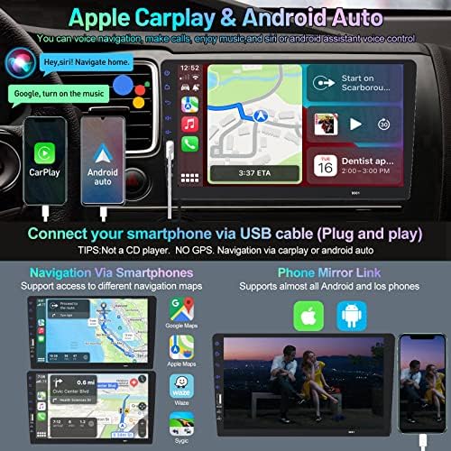 ASTSH סטריאו לרכב יחיד 9 אינץ 'יחיד עם Apple CarPlay ו- Android Auto, מסך מגע רדיו לרכב עם קישור למראה