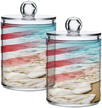דגל אמריקאי חוף כותנה מחזיק ספוגי אמבטיה מיכלים צנצנות עם מכסים מכוונים כרית כותנה כרית כרית כרית