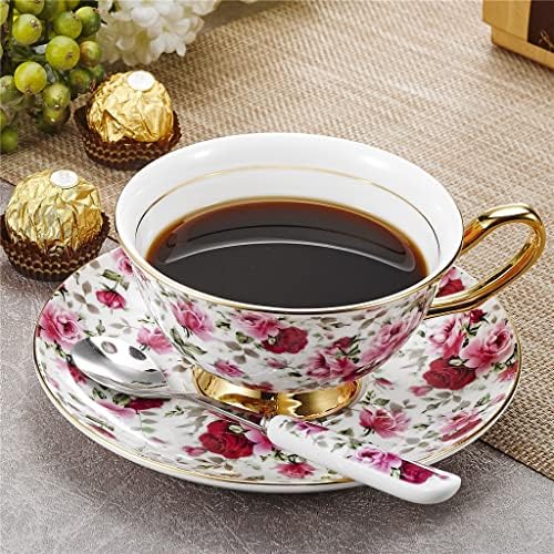 פרחי הוקאי בסגנון אירופאי עצם קרמיקה סין חרסינה חרסינה אחר הצהריים כוס קפה קפה סט מתנה עם צלוחית וכף ומדוכן