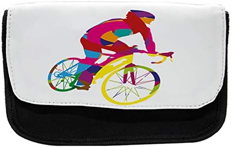 מארז עיפרון מודרני לונאלי, אופני רוכב אופניים בצבע קשת, תיק עיפרון עט בד עם רוכסן כפול, 8.5