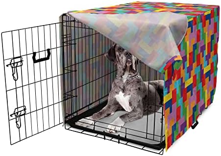 כיסוי ארגז כלבים גיאומטרי לונאלי, דפוס לבנים צבעוני השראה הדפס סידור נוי מופשט, כיסוי מלונה קל לשימוש לכלבים קטנים
