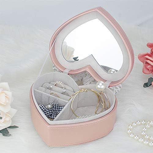 מארגן מארגן תכשיטים של Besharppin, קופסת תכשיטים ניידת צורה עם מראה עגילים טבעות שרשראות מתנה ולנטיין