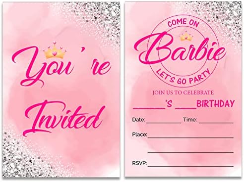 הזמנות למסיבת יום הולדת לילדה ורוד סוויסו עם מעטפות סט של 20 מסיבת יום הולדת של בנות ורודות