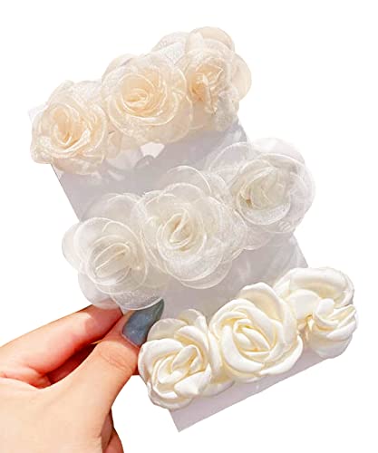 סוני-3 יחידות לבן ורדים פרח שיער קליפים עבור נשים בנות בני נוער חתונה השושבינות מתנת אבזר הוואי מסיבת רווקות