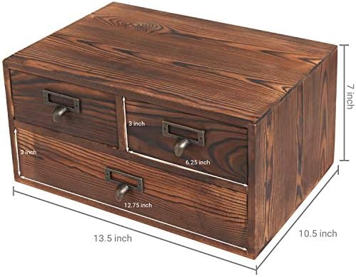 MyGift ארון אחסון שולחני עץ חום כהה עם 3 מגירות, מארגן ארגז עץ קטן לציוד משרדי, ערכות תפירה ואביזרים