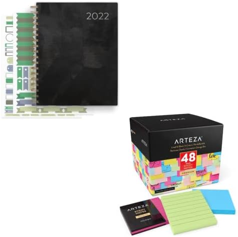 Arteza 2022 מתכנן חודשי, 205 עמודים פנימיים, עיצוב מברשת שחור ותווים דביקים של ארטזה, 48 רפידות, ציוד