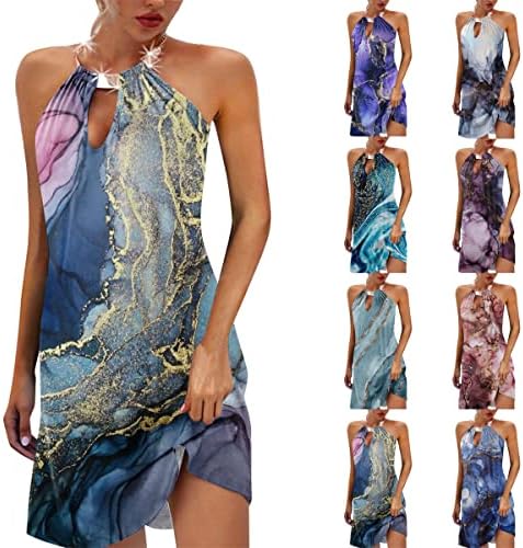 נשים הלטר שמלת קיץ כבוי כתף שרוולים הולו מתוך הדפסת כושר תליית צוואר מסיבת קוקטייל מידי שמלות