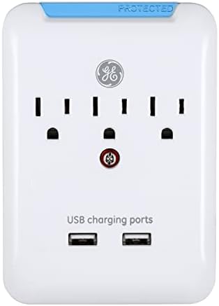 Ge Pro 3-Outlet Expender & Ge 6-Outlet Surge מגן, כבל הרחבה של 10 רגל, רצועת חשמל, 800 ג'ול, תקע