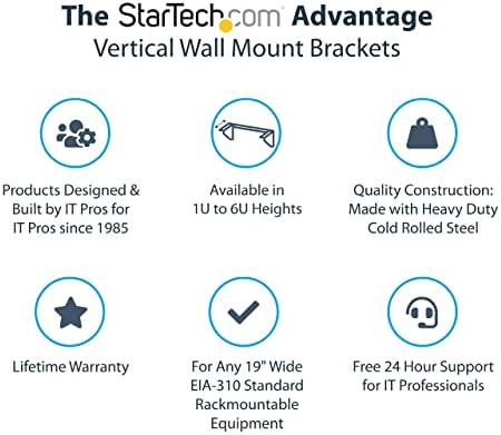 StarTech.com 1 א קיר הר תיקון פנל סוגר - 19 ב-פלדה-אנכי הרכבה סוגר עבור רשת ונתונים ציוד