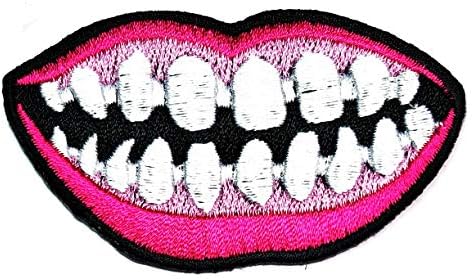 שפתיים ורודות של פריטה ליידי פה שיניים שיניים טלאים מצוירים ברזל או תפור על אפליקציה רקומה תג DIY
