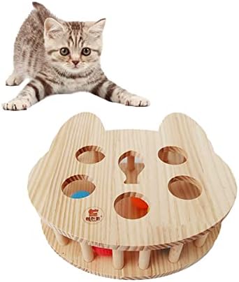 קופסה אינטראקטיבית של חתול ליטאוו עם צעצועי כדור מעץ קופסת חידה של חתול מעץ （מדיום）