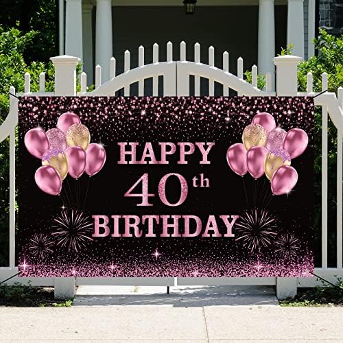 רוטייס קישוטי יום הולדת 40 נשים, ורוד סגול באנר יום הולדת 40 שמח, ציוד למסיבת יום הולדת בן 40, 40 אבזרי צילום