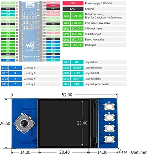 מודול תצוגה של 1.3 אינץ 'עבור פטל פי פיקו, 240 ל-240 רזולוציה מסך שב ס 65 קראט ממשק ספי צבע 7735 נהג