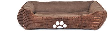 מיטת חיית מחמד מלבנית הפוכה ארוכה ועשירה עם מדיום הדפסת כפות כלבים, קפה חדש, על ידי טקסטיל HappyCare