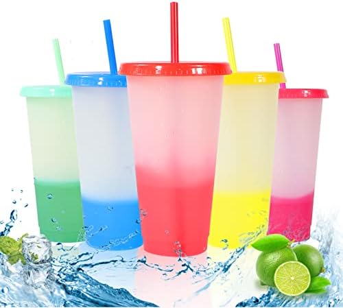 24oz Color Sups כוסות עם מכסים וקשיות, כוסות כוס פלסטיק לשימוש חוזר לילדים