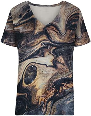 חולצת צוואר נפשית נפשית לנשים הדפסת שיש שרוול קצר חולצות טיול חולצות טרנדי מזדמן