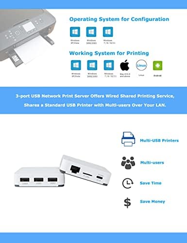 Loyalty-Secu USB2.0 Print Server 3 יציאות wifi למספר מדפסות USB לבן