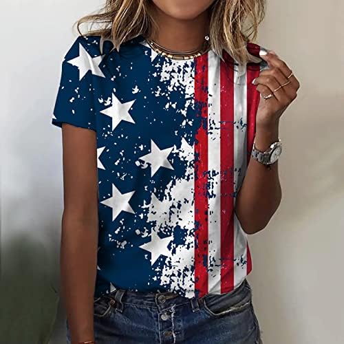 ג'ריצ'י 4 ביולי חולצות נשים, נשים קיץ דגל אמריקאי מקזב הדפס שרוול קצר שרוול טשירטים צוואר צוואר