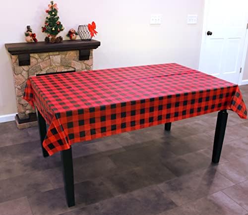 כיסוי שולחן שולחן מפות מפות מפלסטיק, משובץ באפלו אדום, 54 אינץ 'x 108 אינץ', 3 חבילה