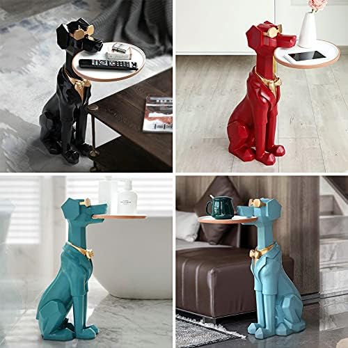 פסל כלבים XJZHANG עם מגש הגשה מופשט בעלי חיים קישוט פסלון גיאומטרי פסל סוכריות מנה דקורטיבית למשרד ביתי עיצוב