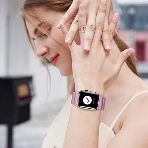 Swhatty 10 חבילות לולאת ניילון אלסטית + פס סיליקון תואם ל- Apple Watch 38 ממ 40 ממ 41 ממ 42 ממ 44