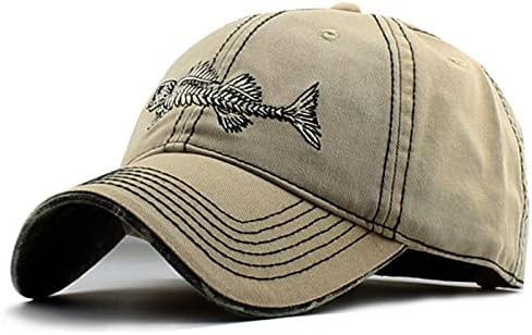 כובע דייג, כובע בייסבול עצם דגים, כובע הצמד לוגו דגים, כובע ציד שמש