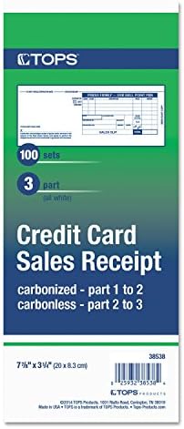 צמרות 38538 תלוש מכירת כרטיסי אשראי, 7 7/8 על 3-1/4, ללא פחמן בשלושה חלקים, 100 טפסים