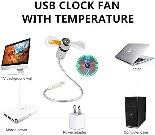 מאוורר שעון USB חדש של BREIS עם שעון בזמן אמת ופונקציית תצוגת טמפרטורה, כסף, אחריות לשנה