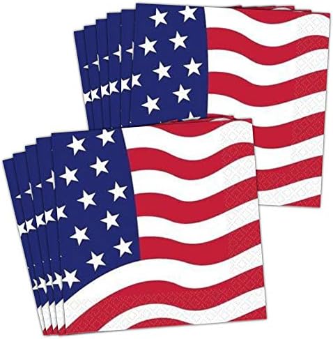 מפיות נייר דגל ארהב ייחודיות מפיות, 6.5 x 6.5, רב צבעוני