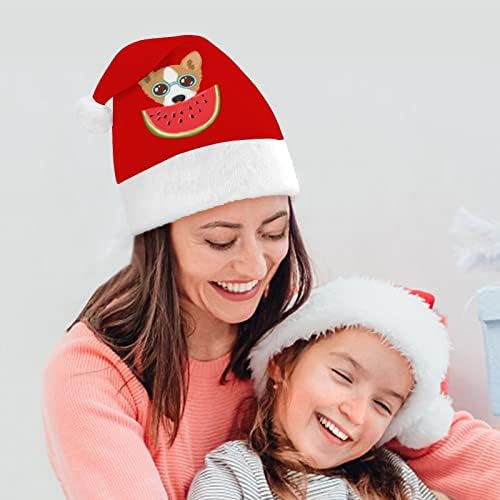 אבטיח קורגי חג המולד כובע סנטה קלאוס כובעי קצר קטיפה עם לבן חפתים לגברים נשים חג המולד חג מסיבת קישוטים