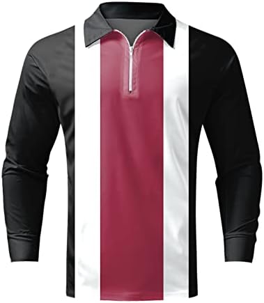 WOCACHI 2022 חולצות פולו גברים, שרוול ארוך 1/4 רוכסן צוואר גולף צוואר גולף טלאים מפוספסים חולצת מעצבים