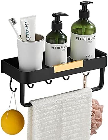 מדפי אמבטיה FVRTFT עם מדף מקלחת קיר מקלחת קיר מקלחת רכוב מדבק עצמי שחור ללא קידוח עם אלומיניום שטח