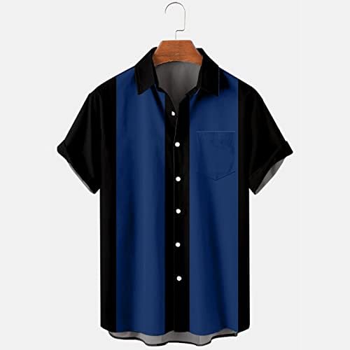 חולצות וינטג 'לגברים כפתור מזדמן למטה חולצות באולינג 50s סגנון רוקבילי סגנון שרוול קצר מתאים לחולצות הוואי