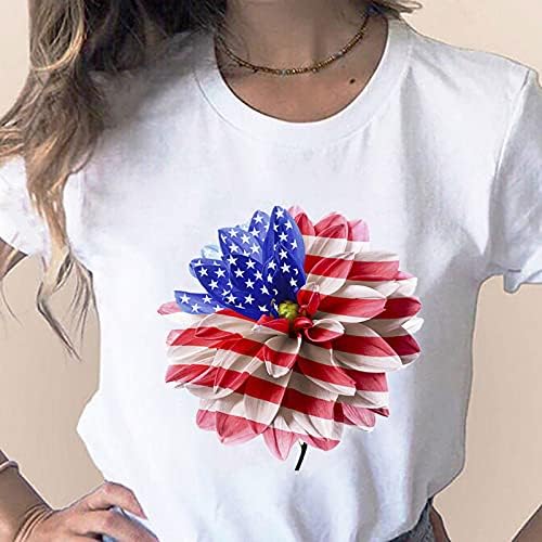 נשים 4 ביולי צמרות יום עצמאות מזדמן חולצת טריקו דגל אמריקאי חולצות הדפסים חולצות קיץ פסים ארהב טי טיי חולצה
