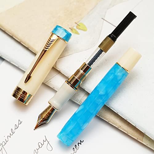 ניו ג'ינהו 100 עט מזרקת שרף כחול-לבן עם קליפ חץ עדין תוספת 0.38 ממ עט משרד כתיבה אקריליק
