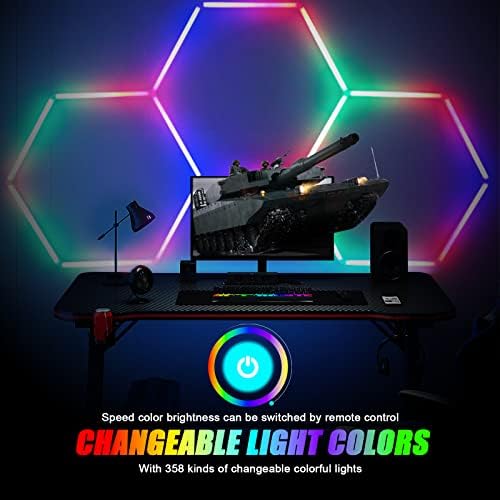 RGB אור סורגים משושה, מוט אור LED חכם, אור משושה RGB אור מוסך עם 4 מצבי מוסיקה, אורות משושה לעומק למשחק קישוט