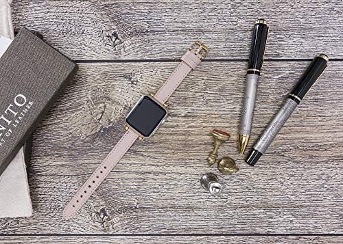 פס שעון עור של Venito Foggia תואם לסדרת Apple Watch 1, 2, 3, 4, 5, 6, 7, SE, w/חומרת נירוסטה