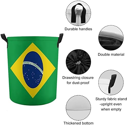 דגל ברזיל סל כביסה עגול 42 ליטר סל כביסה מתקפל עם שרוך עליון