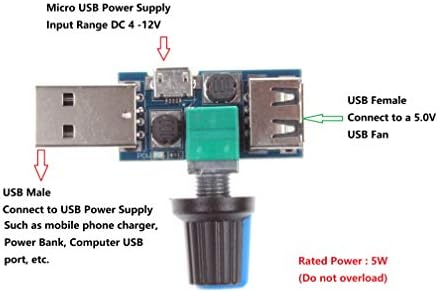 Noyito 5V USB מאוורר שלב ללא צעד רגולטור בקר מהירות עם מודול מהירות מתג DC 4-12V ל- 2.5-8V