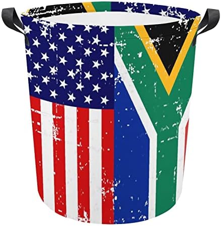 אמריקאי דרום אפריקה דגל כביסת עגול בד בד סלי עם ידיות עמיד למים מתקפל כביסה סל בגדי תיק