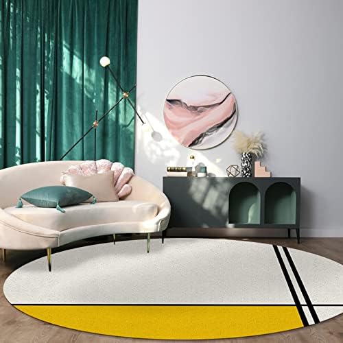 שטיח אזור עגול גדול לחדר שינה בסלון, שטיחים 3ft ללא החלקה לחדר ילדים, מופשט אמנות גמוארית צהובה בלוק גוש