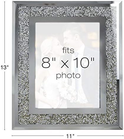 מוצרים גלובליים מוצרים גלובליים מסגרת תמונה דקורטיבית 8 X10 מראה זכוכית מחזיק צילום עם גביש גביש נוצץ. השתמש בעמידה