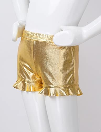 Jeeyjoo ילדים בנות פרוע תחתון מותניים אלסטיים מבריקים עידוד מתכתי כושר כושר התעמלות קצרים זהב 12 שנים