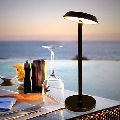 Seihoae ראש סיבוב מנורות שולחן אלחוטי, מנורת שולחן המופעלת על סוללה נטענת, IP54 מנורת שולחן חיצונית אטומה