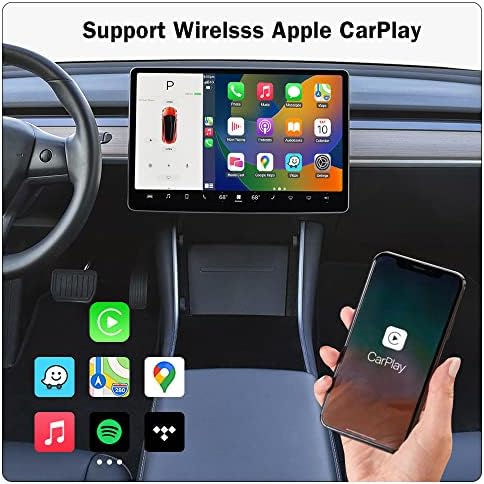 מתאם Auto של Carplay & Andriod אלחוטי עבור TESLA 3/y/s/x דגם, תומך ב- iOS 10+/Android 11+, 5G WiFi Bluetooth,